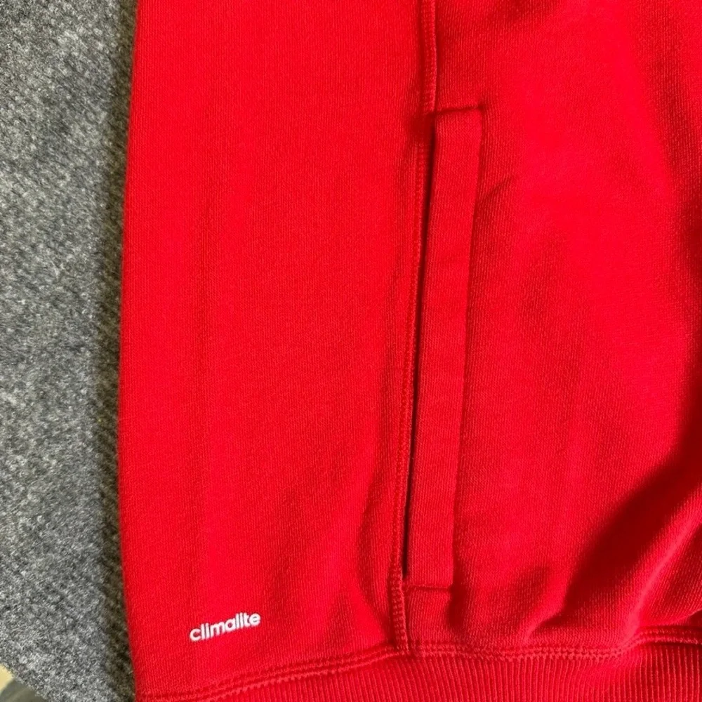 Adidas Mens Climalite Hoodie Red White Logo Pullover Sweatshirt Medium RN 88387